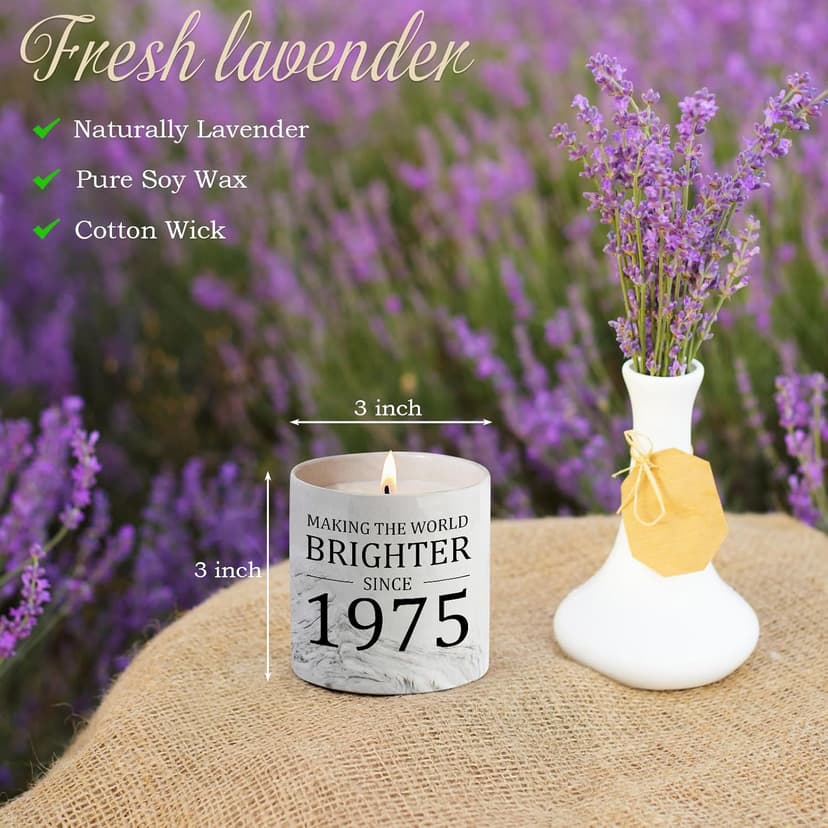 50th Birthday Gifts for Her - Gift for 50 Year Old Birthday Woman - 1975 Bday Gifts for Women - 50 Year Old Present Idea for Her Him, 6oz Lavender Ceramics Candle