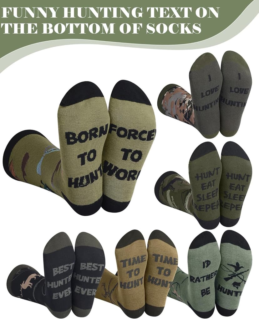 Eurzom 6 Pairs Funny Hunting Socks for Men Hunters Novelty Cotton Crew Socks Birthday Xmas Gift Accessories for Hunting Lover