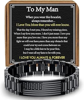 To My Man Boyfriend Husband Son Bracelet Gifts, Stainless Steel American Flag Watch Link Bracelet Valentines Christmas Jewelry Gifts for Men Him