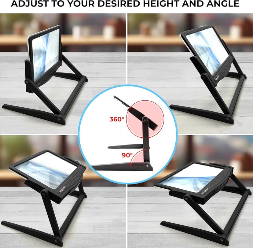 MAGNIPROS Patented 5X Large LED Page Magnifier with Detachable Stand | Eye Caring 3 Color Light Modes & Anti-Glare Lens to Reduce Eye Strain-Ideal for Reading Fine Print, Crafting, Low Vision Seniors
