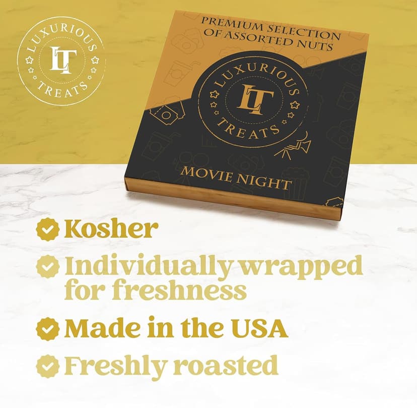 Luxurious Treats Nuts Gift Basket Gourmet Holiday Nut Box Healthy Care Package, Movie Night