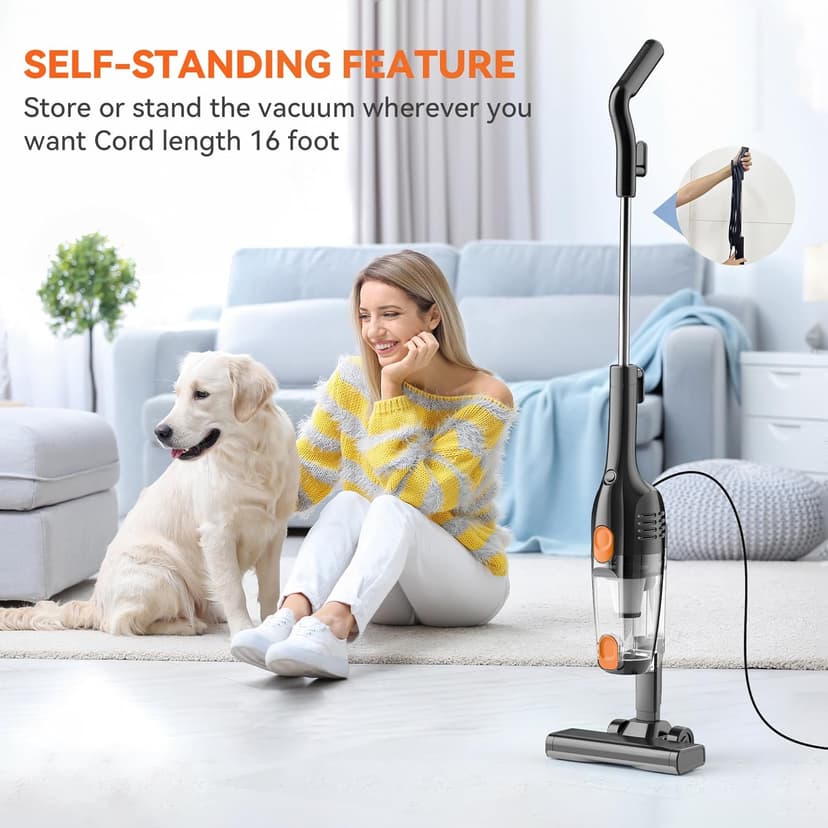 Vazone R6X Corded Stick Vacuum Cleaners for Home, 30Kpa Powerful Suction Stick Vacuum with 16Ft Cord, 2 in 1 Lightweight Handheld Vacuum Cleaner for Hardwood Floor Pet Hair