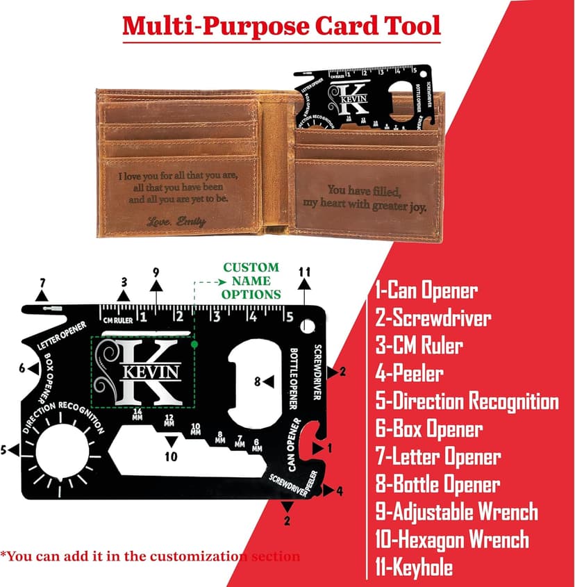 Masat Customized Personalized Wallet for Men, Custom Gifts for Father, Customized Monogram Wallet for Men, Son, Grandpa, Boyfriend, Fathers Day, Wedding, Anniversary, Birthday, Graduate