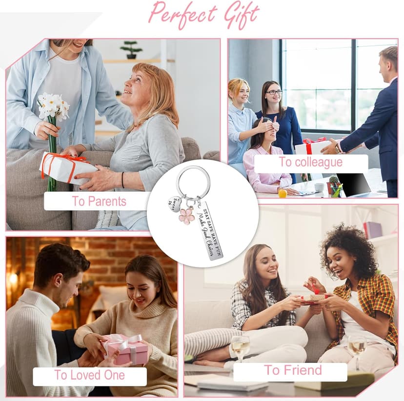 Ouligay Sweet 16 Gifts for Girls, 16th Birthday Gift for Girls Keychain, Sweet Sixteen Christmas Gifts for 16 Year Old Girl, 16th Party Decoration Favors for Teen Girl Daughter Sister Best Friend