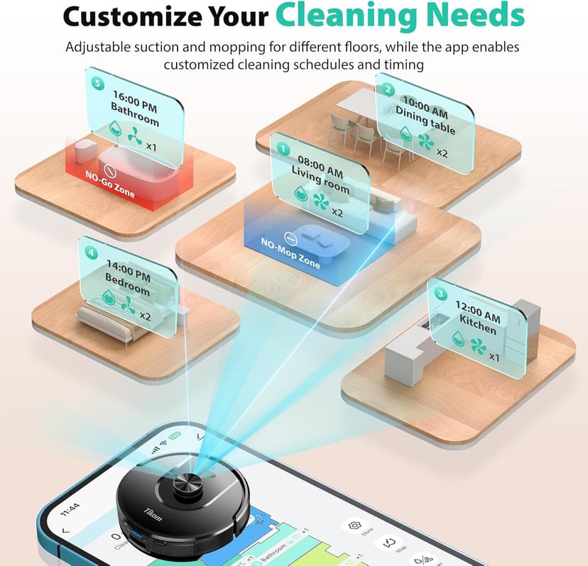 Tikom Robot Vacuum and Mop, 6000Pa Robotic Vacuum Cleaner with Self-Emptying Base, 90 Days Capacity, LiDAR Navigation, Home Mapping, Ideal for Pet Hair, Hard Floors, Carpet (L8000 Plus)