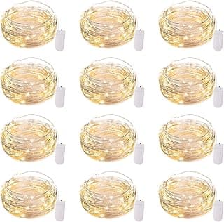 Brightown 12 Pack LED Fairy Lights Battery Operated String Lights - 7ft 20LED Waterproof Silver Wire Firefly Starry Moon Lights for DIY Crafts Wedding Table Centerpieces Party Bedroom Christmas