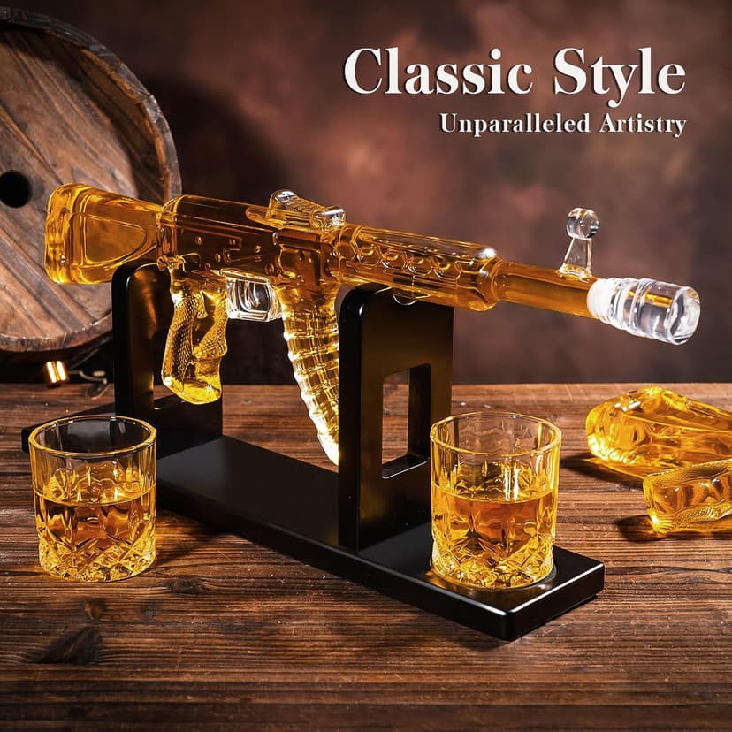 Whiskey Decanter AK47 Set with 2 Whiskey Glasses, Gifts for Men Dad Stocking Stuffers, Unique Christmas Anniversary Birthday Gift for Him Husband, Cool Presents liquor dispenser for Home Bar