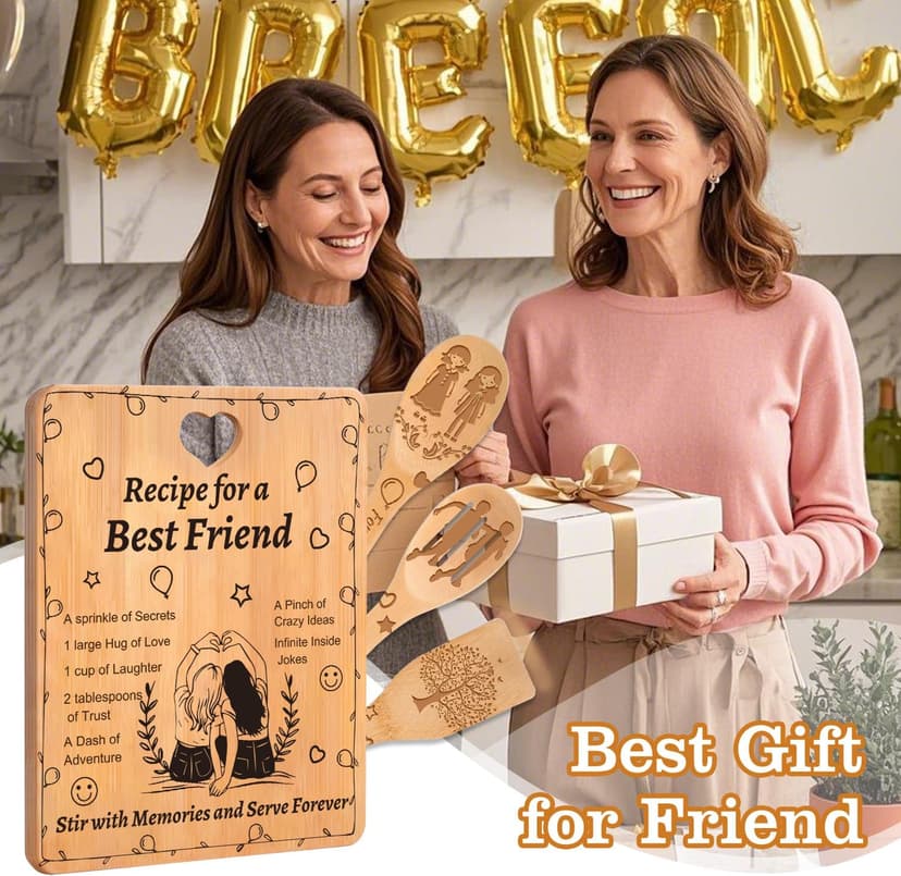 Best Friend Birthday Gifts for Women - “Recipe for a Best Friend” Bamboo Cutting Board Set, Engraved with Inside Jokes & Secrets - Bestie Gifts for Graduation, Long-Distance, Housewarming & Christmas