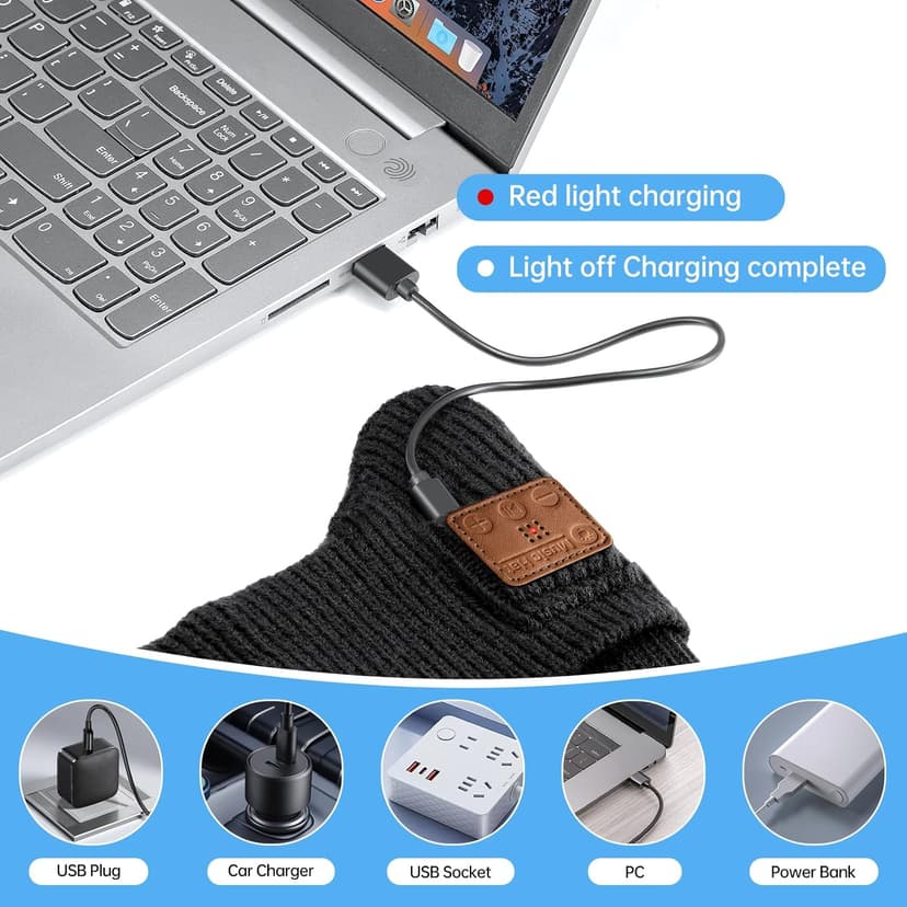 Bluetooth Beanie with Light, Headlamp Hat with Headphones and Built-in Speaker Mic, Unique Christmas Gifts for Men Husband