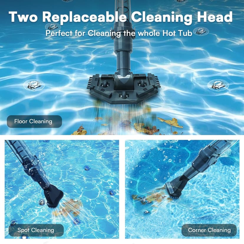 Handheld Spa Hot Tub Vacuum- Cordless Small Above Ground Pool Cleaner with 2 Brush Heads, 90 Mins Running Time, 12 Gallons/Min Powerful Suction, Ideal for Cleaning Debris and Sand Underwater, Black