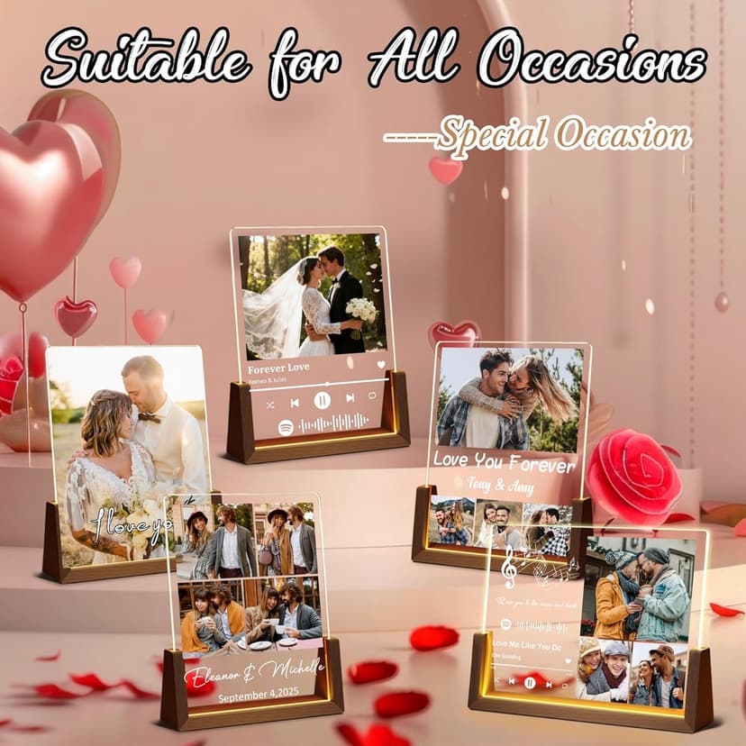 Personalized Valentines Christmas Gifts For Couple Him Her, Custom LED Picture Frame With Photo Night Light, Customized Anniversary Birthday Gifts For Women Men Boyfriend Girlfriend Husband Wife