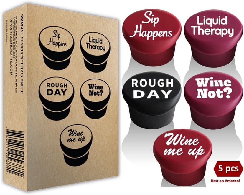 Funny Silicone Wine Stopper Set – Must-Have Wine Accessories & Perfect Wine Gifts for Women & Men – Airtight & Reusable