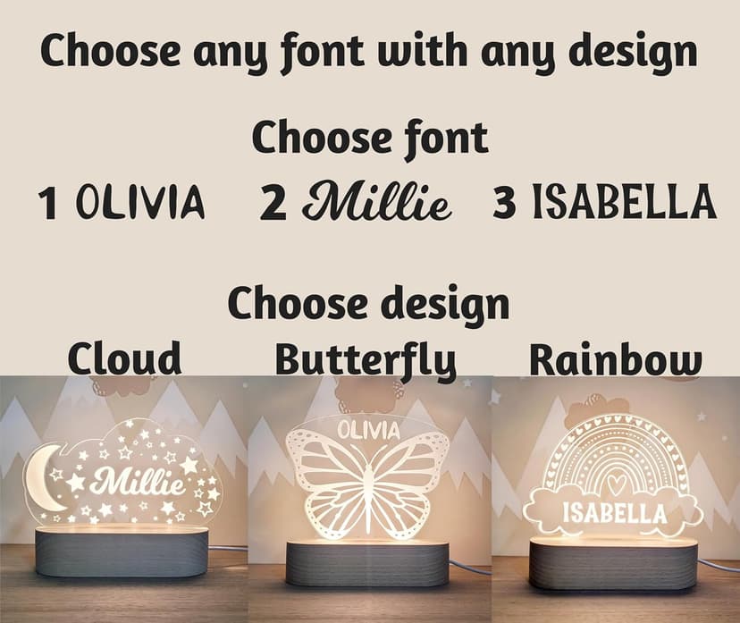Custom Night Light Cute Personalized Baby Gifts Cloud Butterfly Rainbow Moon & Stars Customized Name Gifts Perfect Personalized Baby Girl Gifts and Customized Baby Gifts