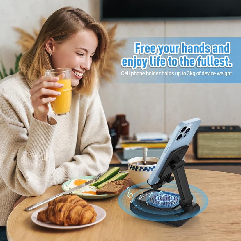 Gifts for Men, Cell Phone Stand with Wireless Bluetooth Speaker, Birthday Gifts for Mens Dad Boyfriend, Cool Gadgets for Men, Anniversary Ideas Gift, Compatible with iPhone/iPad/Samsung Galaxy