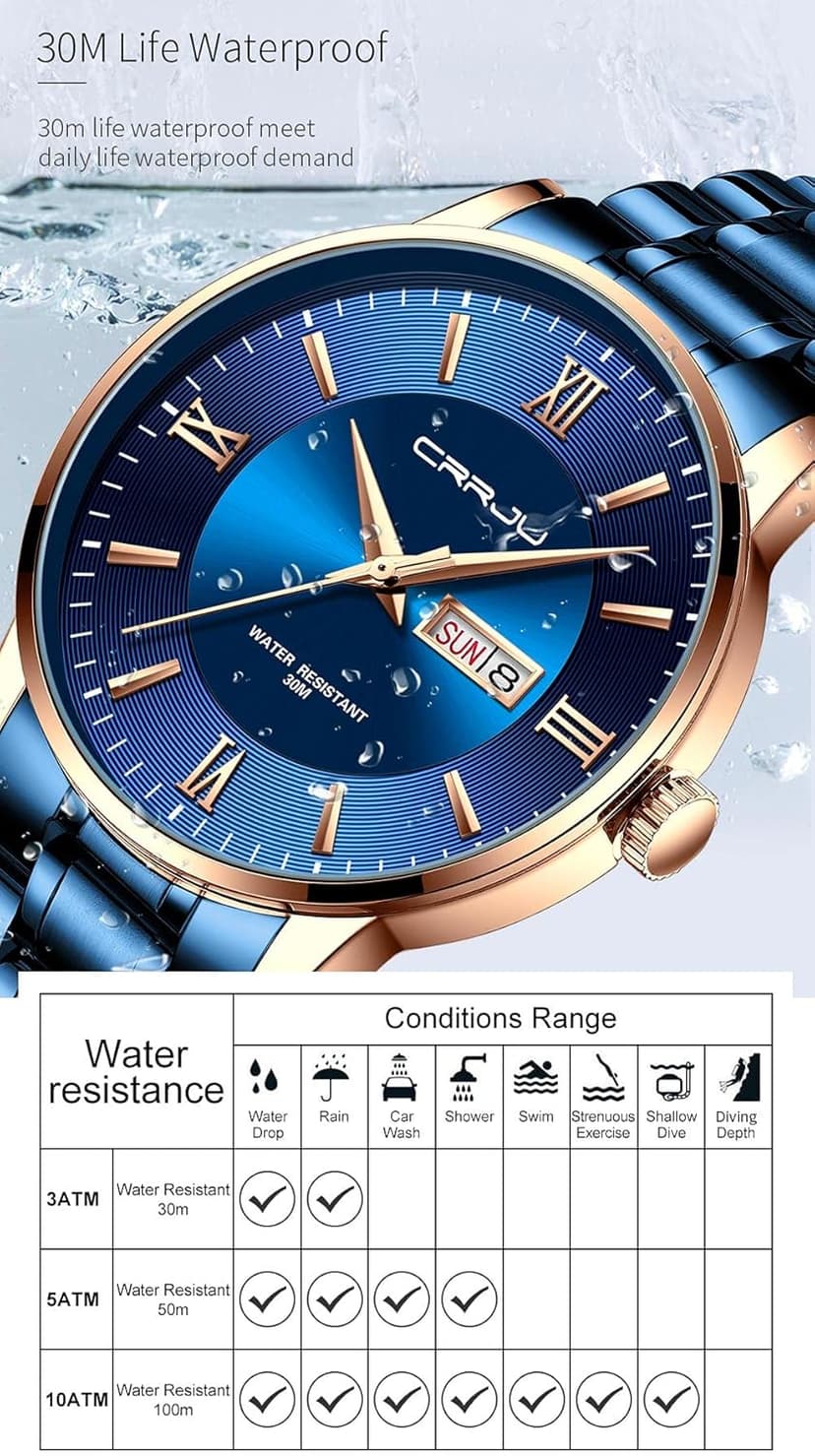 CRRJU Men's Fashion Luxury Stainless Steel Watches for Men Business Auto Date Chronograph Analog Quartz Wristwatches