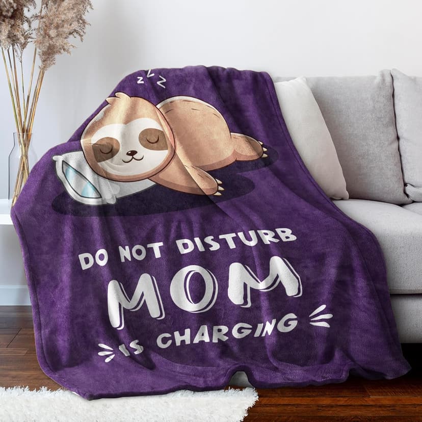 Funny Gifts for Mom Christmas, Mom is Charging Sloth Blanket, Birthday Gifts for Moms from Daguther Son, Moms Gift for Mothers Day, Soft Sloth Throws Blanket for Mother 60" x 50"