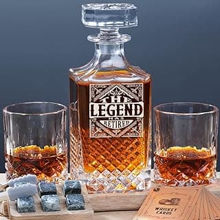PONPUR The Legend Has Retired 2025 Retirement Gifts for Men Women Stocking Stuffers, Whiskey Decanter Gift Set with 2 Whisky Glasses, Best Christmas Birthday Presents for Dad Coworkers Teacher
