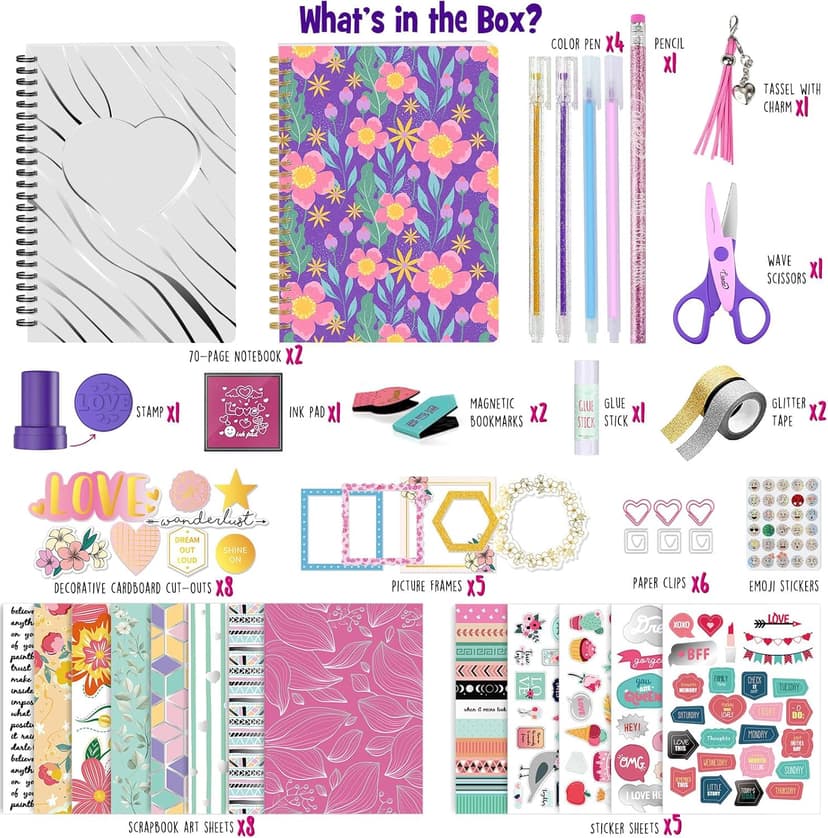 2-Pack DIY Journal Kit for Girls -Christmas Birthday Gifts for Girls 8 9 10 11 12 13 14 Years Old - Arts & Crafts for Teens Trendy Stuff - Scrapbook & Diary Supplies Toys Set