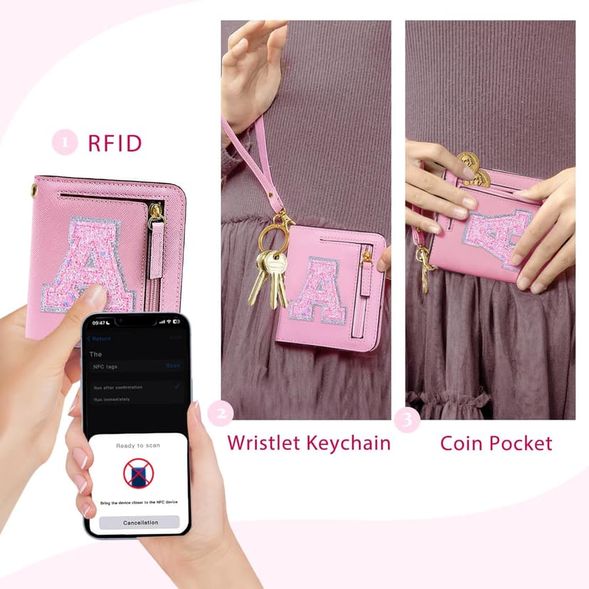 COSHAYSOO Initial RFID Girls Wallet Wristlet Christmas Stocking Stuffers Birthday Gift Ideas for 6 7 8 9 10 11 12 13 14 Year Old Girl Girly Gifts Tween Preteen Teen Preppy Trendy Stuff Pink Letter A