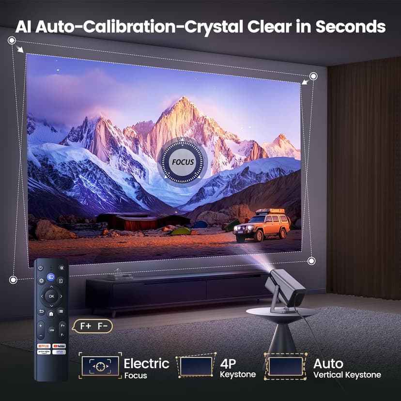 [Netflix-Licensed & 4K Support & Auto Focus]- Smart Projector with WiFi 6 and 2-Way Bluetooth, Dolby Audio/ Auto Keystone/Zoom,360°Adjustable Stand, iWIMIUS Mini Portable Outdoor Proyector w/ HDMI ARC