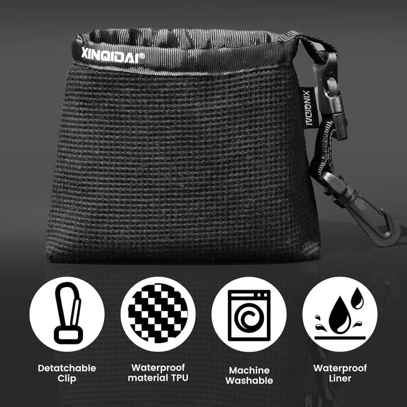 Golf Club and Golf Ball Cleaning Bag - Cleans Club Grooves, Waterproof Clean Face Tech, Detachable Clip, Machine Washable, Stay-Dry Exterior