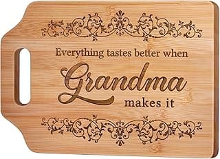 AceThrills Grandma Gifts for Grandma Birthday Gifts from Grandkids for Christmas, Mother's Day - Engraved Bamboo Cutting Board 12.3"L x 8.7"W x 0.4"Th (Everything Tastes Better)