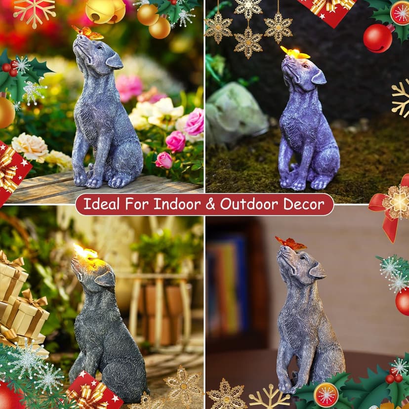 Goodeco Dog Statue with Solar Butterfly - Ideal Gifts for Dad, Mom or Birthdays, Beautifully Crafted Outdoor Decorations to Wow Your Guests