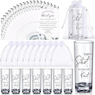 Sliner 50 Set Wedding Favors for Guests Bulk 2oz Acrylic Take a Shot We Tied the Knot Shot Glasses with Thank You Cards Organza Bags for Guest Souvenirs Wedding Gifts Newlyweds Bridal Shower Party