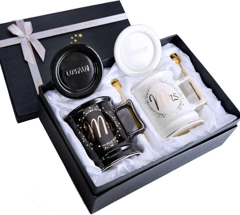 Luspan Wedding Gifts, Mr and Mrs Coffee Mug Gifts for Couples, Bride and Groom