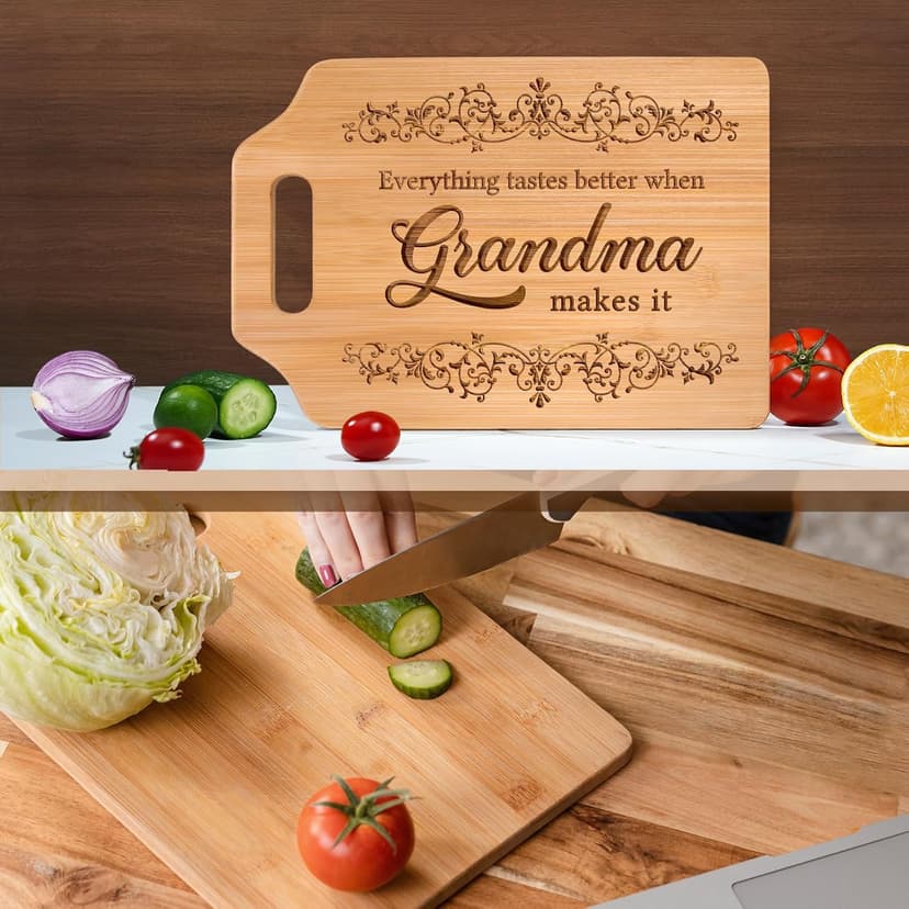 AceThrills Grandma Gifts for Grandma Birthday Gifts from Grandkids for Christmas, Mother's Day - Engraved Bamboo Cutting Board 12.3"L x 8.7"W x 0.4"Th (Everything Tastes Better)