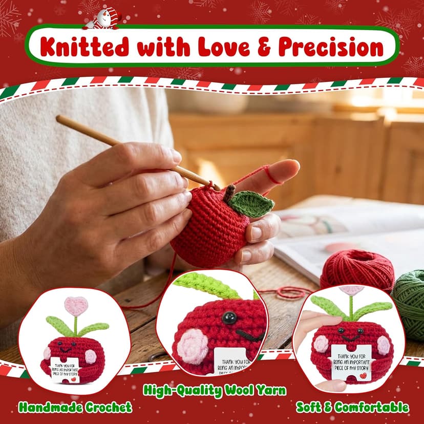 OASSIE Teacher Gifts for Women - Mini Handmade Positive Apple Crochet with Message Card - Teachers Day Christmas Birthday Graduation Appreciation Thank You School Gifts for Students Teachers Women