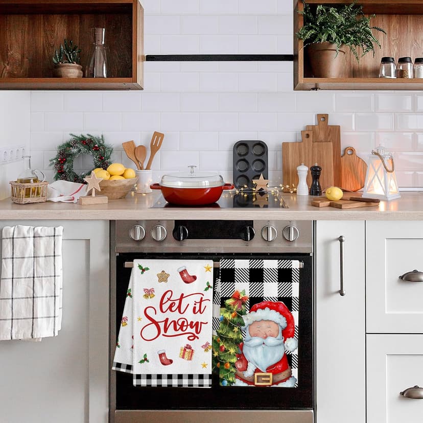 pinatas Christmas Kitchen Towels, Christmas Hand Towels Bathroom, Xmas Kitchen Decor, Black Buffalo Plaid Dish Towel Set of 4, Xmas Housewarming Gifts