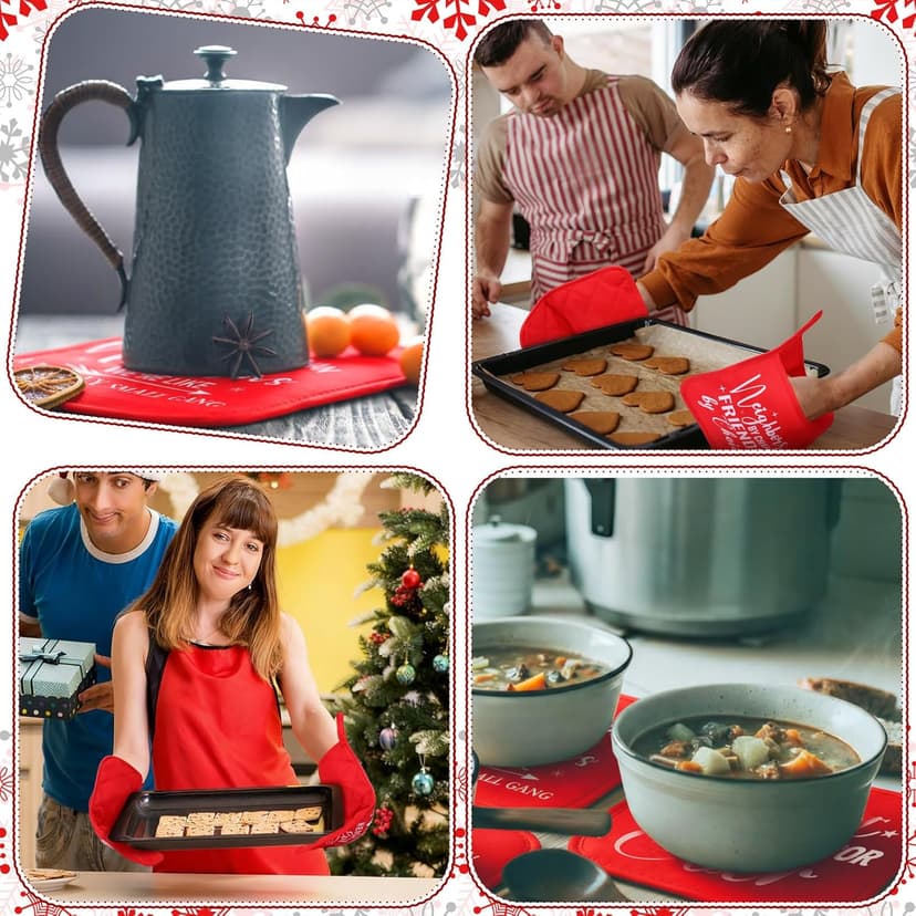 12 Pcs Christmas Neighbor Gifts Red Potholders with Pocket Pad Oven Hot Mitts Cookie Bag Pot Holder Christmas Kitchen Gift Cooking Baking for Neighbor Gift Housewarming Idea