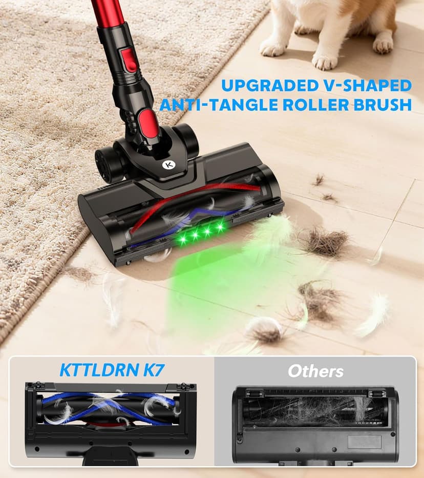 Cordless Vacuum Cleaner, 500W 45Kpa 60Mins Stick Vacuum Cleaner for Home, Self-Standing Vacuum with 1.5L Dust Cup and HEPA Filter, Anti-Tangle Brush for Hardwood Floors, Carpets, and Pet Hair