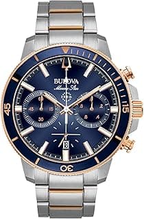 Bulova Men's Marine Star Series C Two-Tone Rose Gold Stainless Steel 6-Hand Chronograph Quartz Watch, Blue Dial Style: 98B301