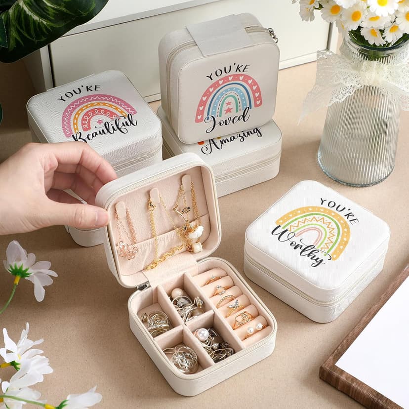 Kenning 6 Pcs Rainbow Inspirational Travel Jewelry Boxes Inspirational Gifts Travel Jewelry Case Employee Appreciation Gifts for Women