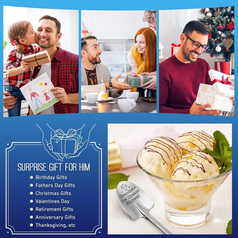 Grandpa Papa Gifts for Birthday Fathers Day Funny Dad’s Ice Cream Shovel Spoon Presents for Grandfather Pops Daddy Step Bonus Dad, Dad’s Birthday, from Grandkids, Grandchildren