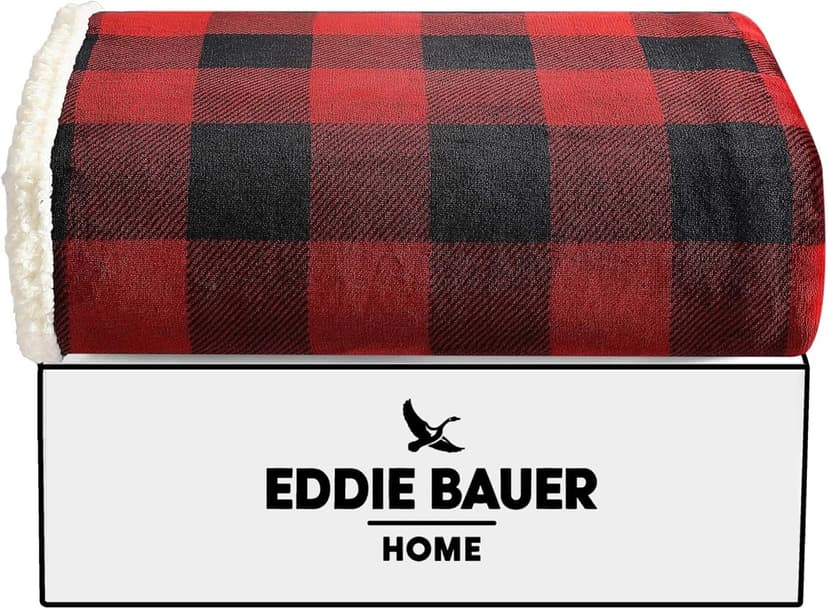 Eddie Bauer - Blanket, Super Soft Reversible Sherpa & Brushed Fleece Bedding, Throw Blankets for Couch, Ideal for Lounging (Cabin Plaid Red)