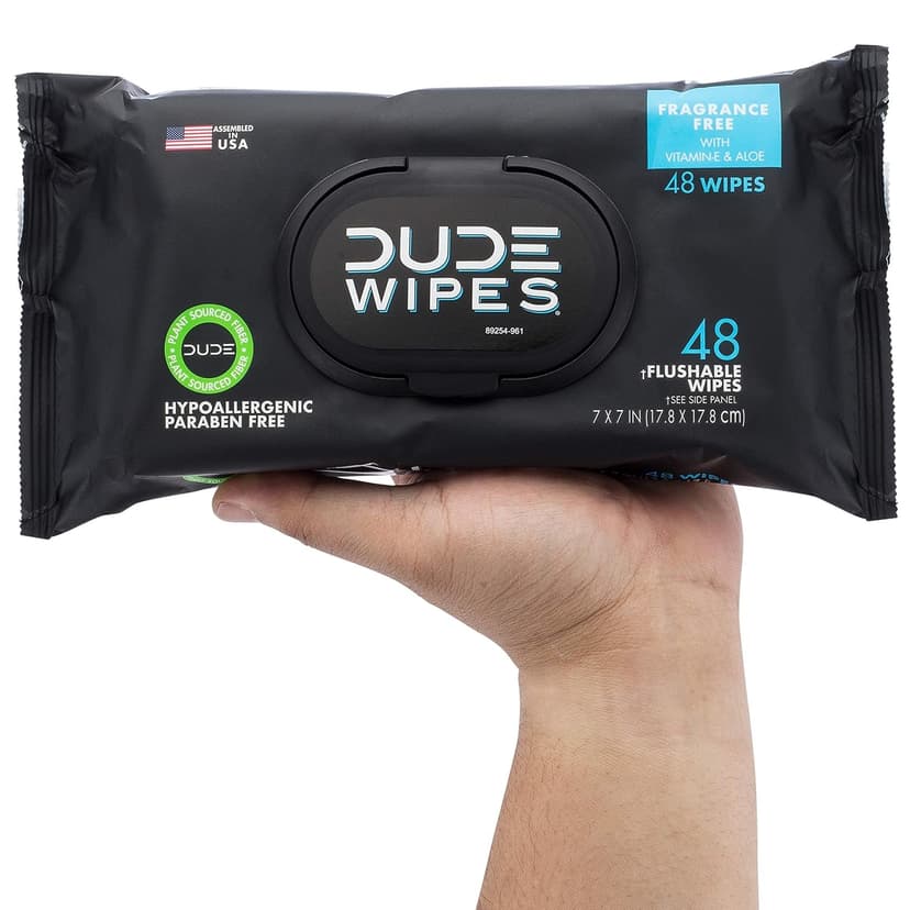 DUDE Wipes Wipes - Flushable Wipes - 6 Pack, 288 Wipes - Unscented Extra-Large Adult Wet Wipes - Vitamin-E & Aloe - Septic and Sewer Safe