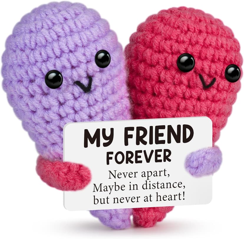 Funny Crochet Love Gifts for My Forever Best Friend,Birthday Gifts for Women Friendship,Small Cute Handmade Knitted Stuff Heart,Unique Christmas White Elephant Gift Ideas for Friends Female Bestie BFF
