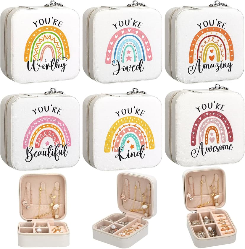 Kenning 6 Pcs Rainbow Inspirational Travel Jewelry Boxes Inspirational Gifts Travel Jewelry Case Employee Appreciation Gifts for Women