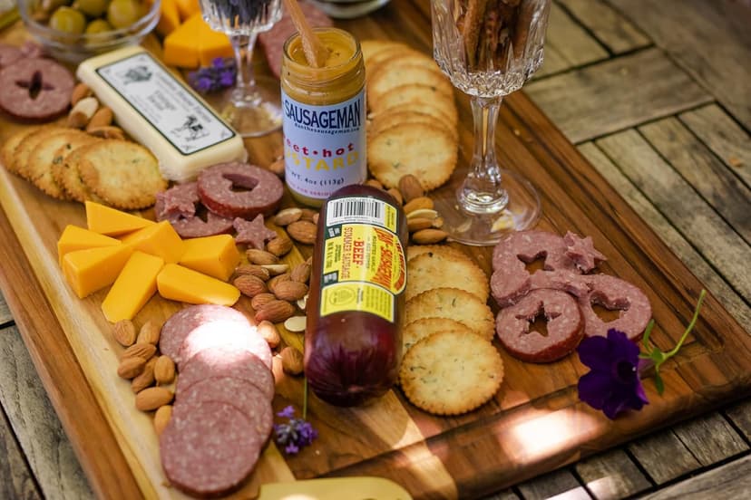 Dan the Sausageman Grizzly 12 Item Meat and Cheese Gift Basket with Summer Sausage, Assorted Cheeses & Crackers - Gourmet Snacks for Gifting