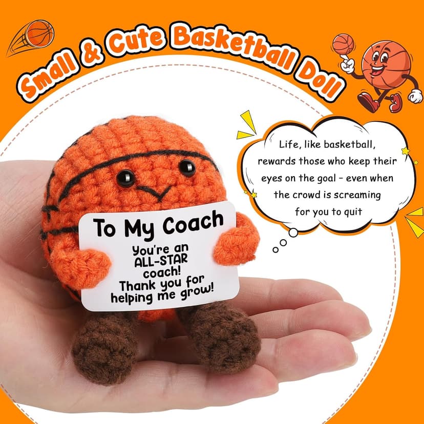 Basketball Coach Appreciation Gift - Thank You Gifts for Basketball Coach, Cool Handmade Crochet Basketball Present for Retirement Birthday Christmas - Thank You for Helping me Grow