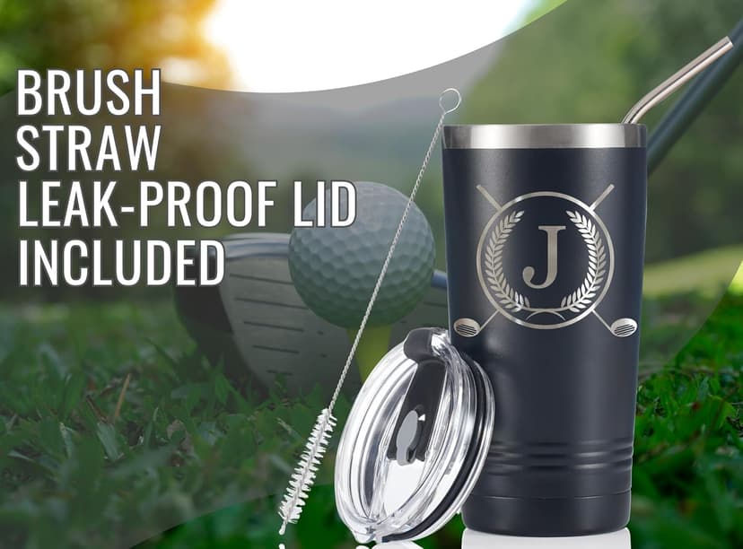 Onebttl Golf Gifts for Men with Initial for Golfer & Golf Lovers, 20oz Travel Mug with Golfing Design, Perfect Gifts for Men, Birthday, Christmas - J