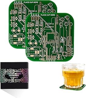 Coasters for Drinks in PCB-Design Green Coasters Decor with Immersion Gold Circuit Board for Coffee Table Bar Office Tech Gifts for Boyfriend Gamer Geek Engineer Dad Men Anniversary
