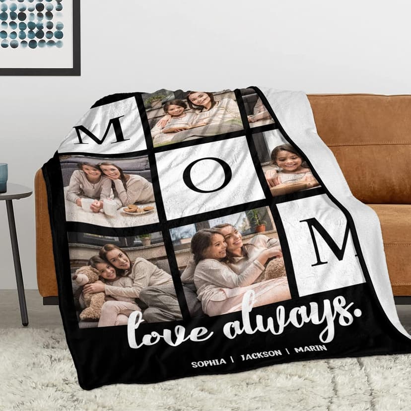 Mothers Day Birthday Gifts for Mom, Personalized Blanket with Photos to My Mom Gift from Daughter Son, Custom Blanket with Pictures Text, Birthday for Wife Grandma Women