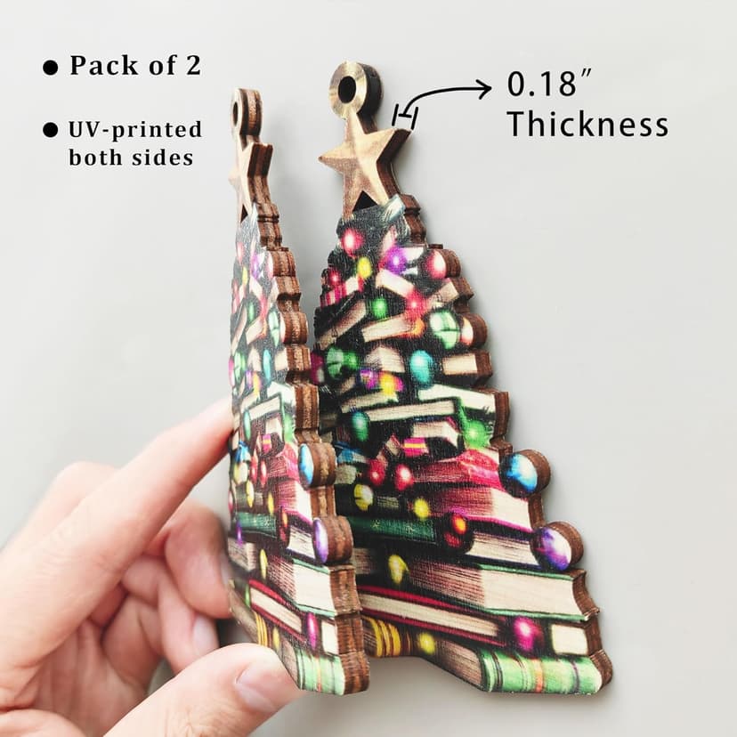 2D Flat Christmas Book Tree Ornament, Book Lover Gift, Bookworm Gifts, Book Christmas Tree Hanging 2025, Wooden Hanging Christmas Gift, Book Club Ornament, 4.7 inch, Pack of 2 (Not 3D)