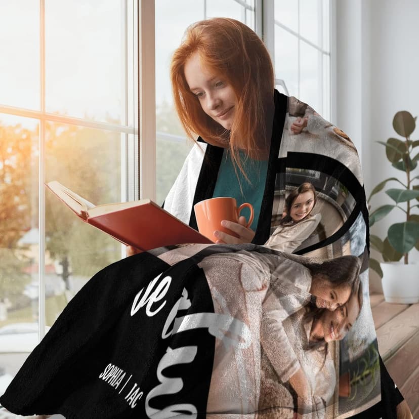 Mothers Day Birthday Gifts for Mom, Personalized Blanket with Photos to My Mom Gift from Daughter Son, Custom Blanket with Pictures Text, Birthday for Wife Grandma Women
