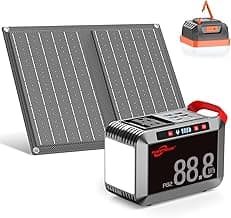 POWSTREAM 24000mAh Solar Generator with AC Outlet 120W Peak, 88.8Wh Portable Power Station with Panels 21W Included and Camping Lantern 248LM, Solar Powered Power Bank for Outdoor Camping Home Backup