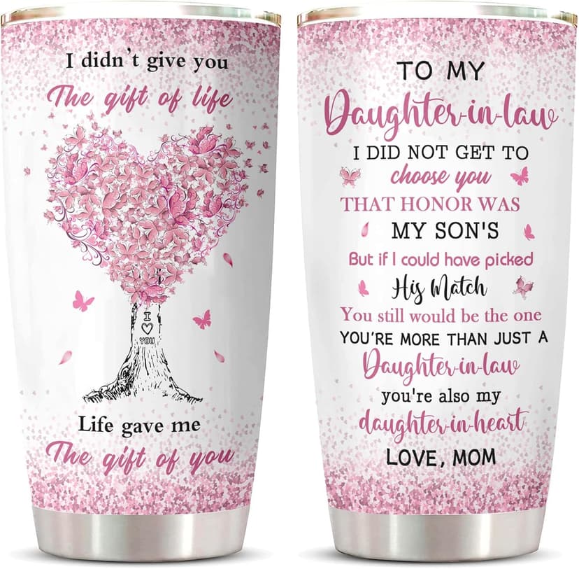 ZANIION Daughter In Law Gift Tumbler 20oz 1PC, Thoughtful Gifts Ideas For Daughter-In-Law From Mother-In-Law Mug, Best Christmas Mothers Day Weeding Decoration Present For Future Son'S Wife Coffee Cup